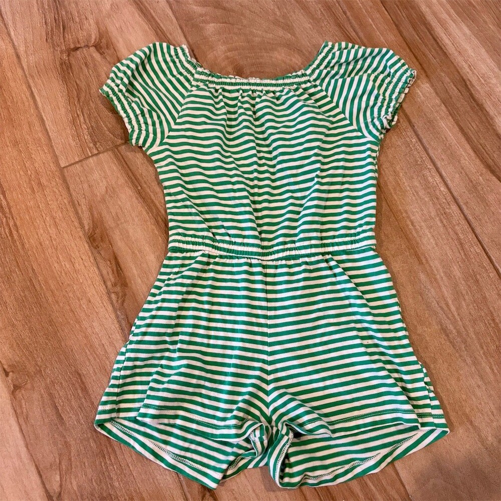 Old Navy Girls Romper Size M 8 Green & White Striped Off Shoulder Casual